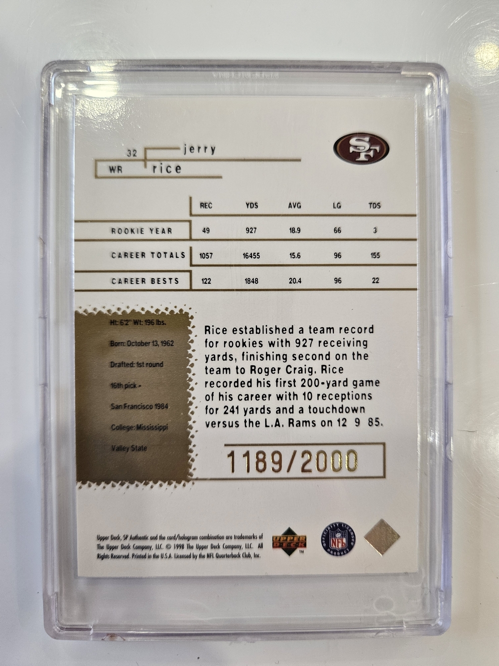 Jerry Rice Rookie Time Warp Football Card - Picture 3 of 3